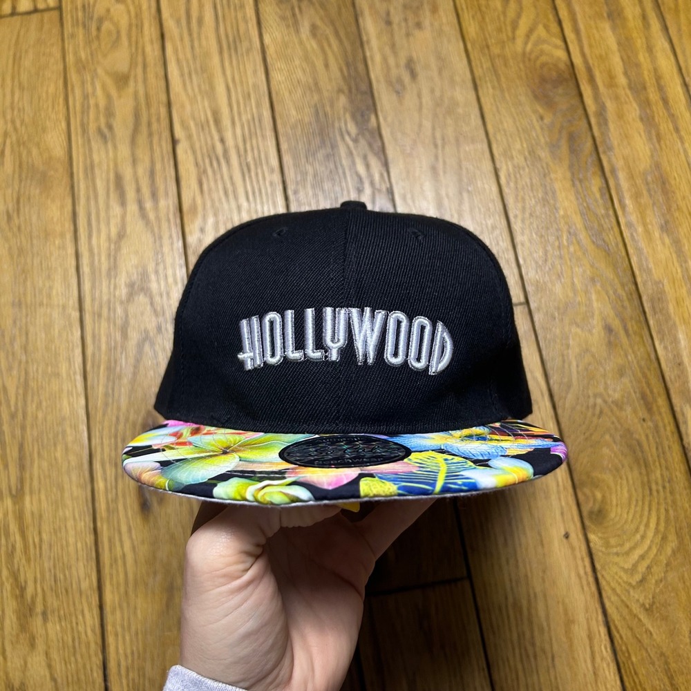 Smith Novelty Co Hollywood Snapback Hat Black Floral‎ Tropical Flat Brim Cap